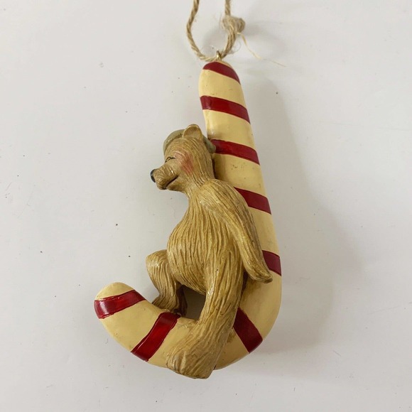 Vintage Ornament Bear Santa Hat Sitting On Candy Cane Folk Art 2001 Signed BP - Picture 9 of 9